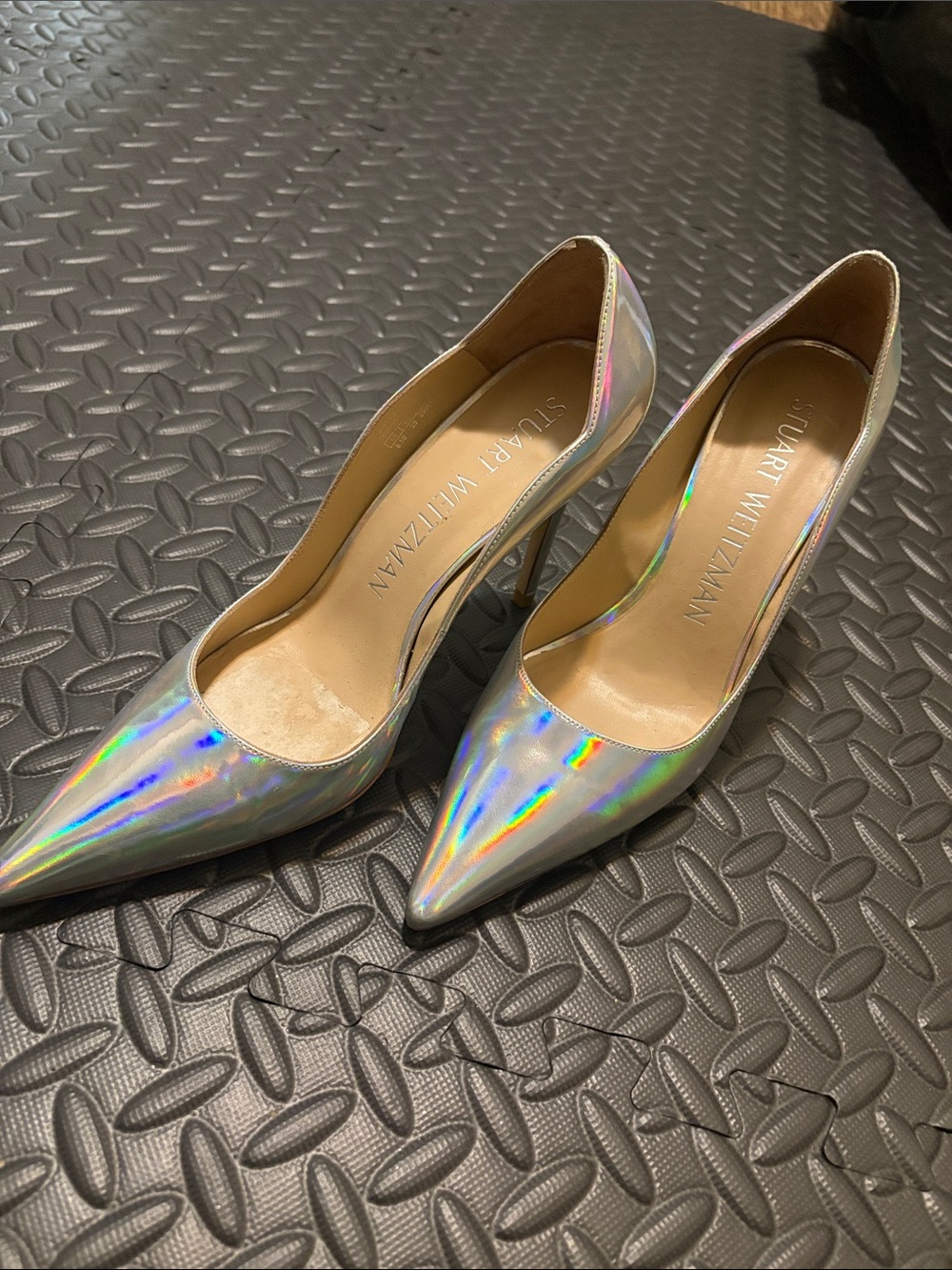 Stuart Weitzman Iridescent Pointed Toe Pumps - Silver Holographic